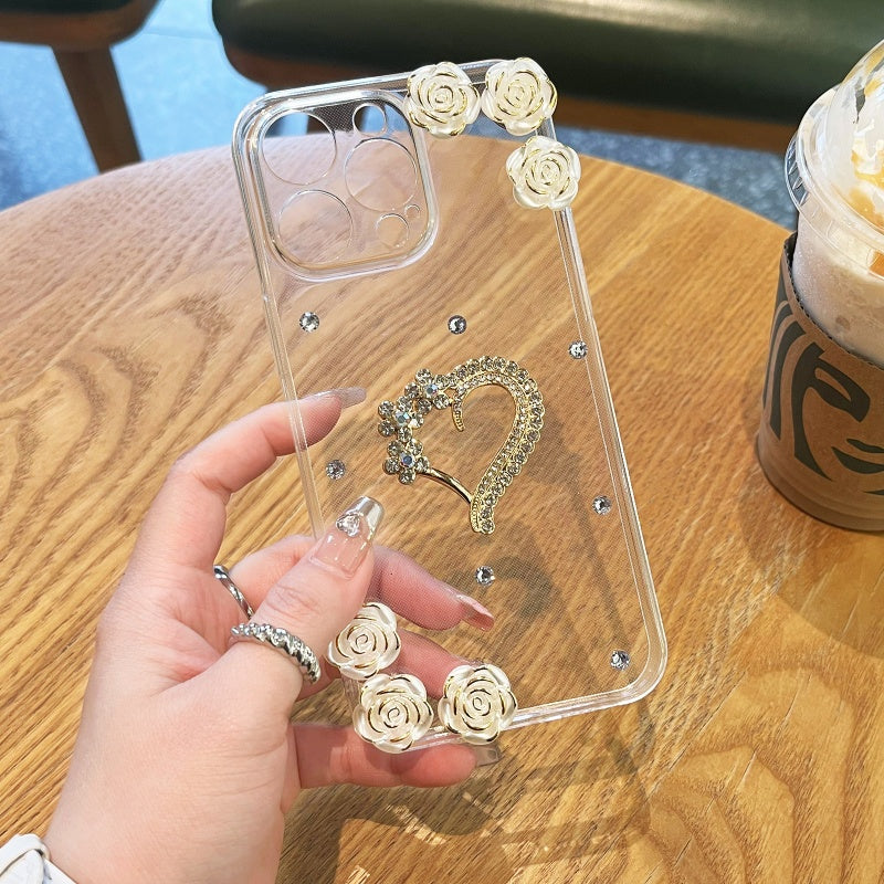 Elegant Flower Rhinestone Heart iPhone Case