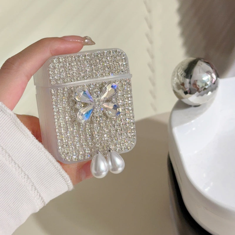 Black Teardrop Rhinestone Butterfly AirPods Case