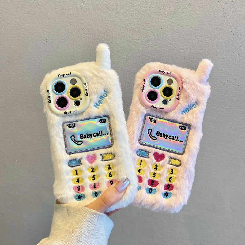 White Retro Handset Plush iPhone Case