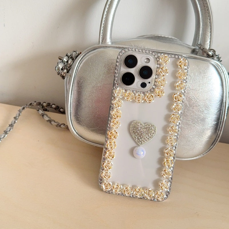 Bloom With Love!Flowers & Heart Pearl iPhone Case
