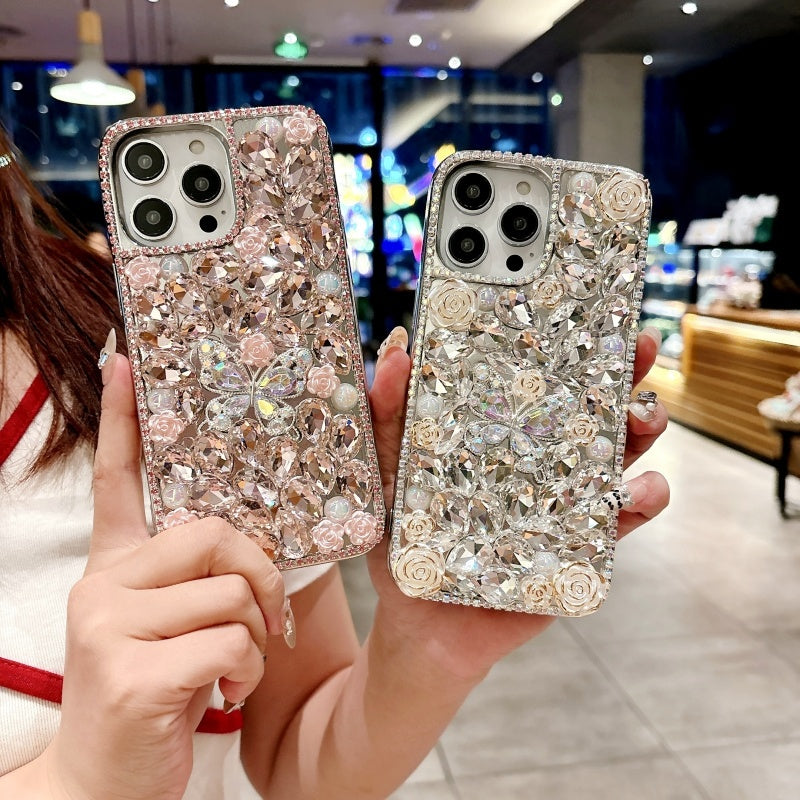 Sparkling Rhinestones Butterfly Flowers iPhone Case