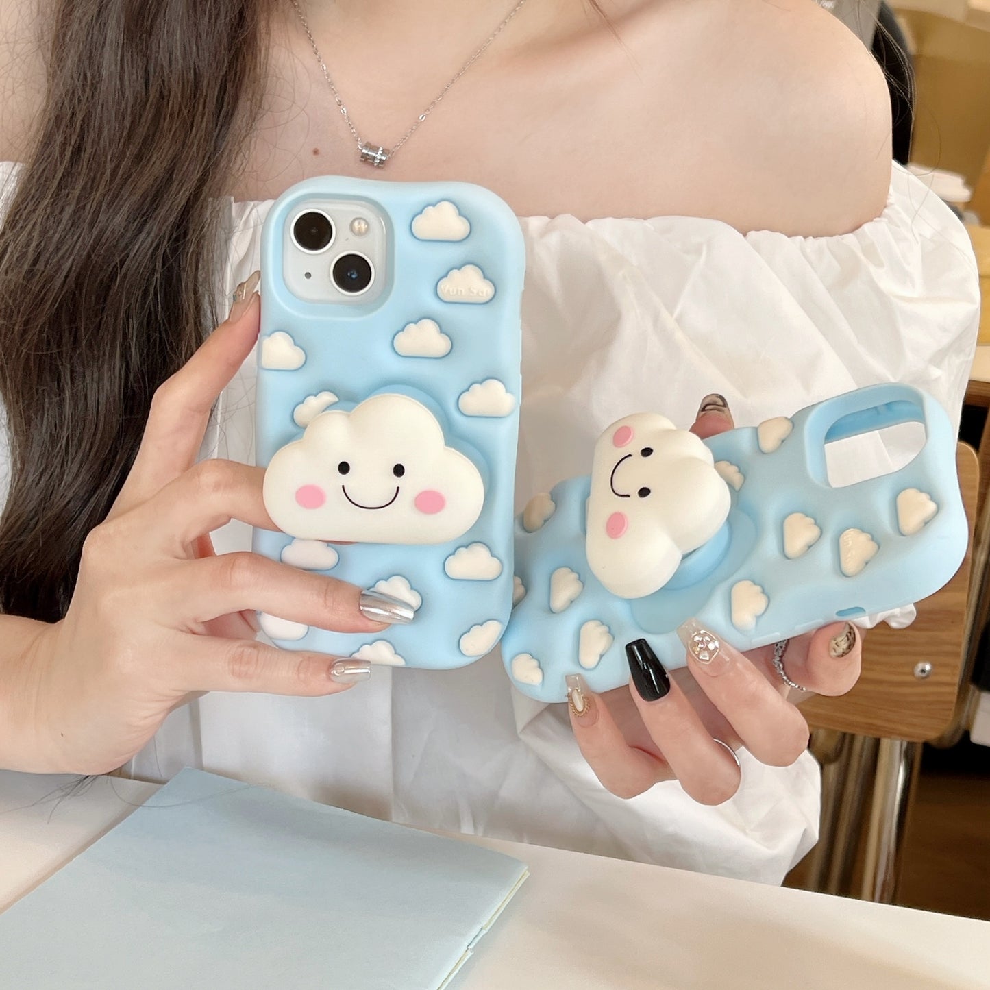 Cute White Cloud Stand Sky Blue iPhone Case
