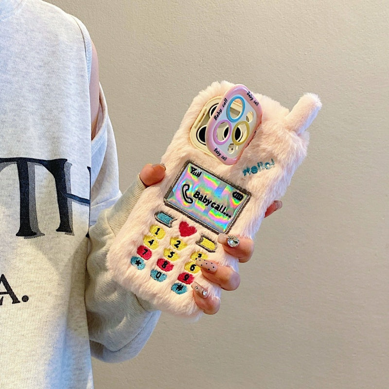 White Retro Handset Plush iPhone Case