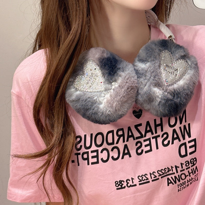 Glitter Heart Plush Gray AirPods Max Case
