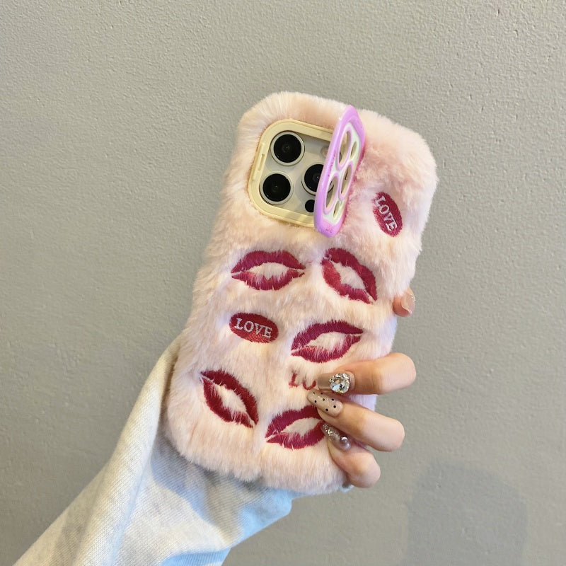 White Multi-Lips Plush iPhone Case