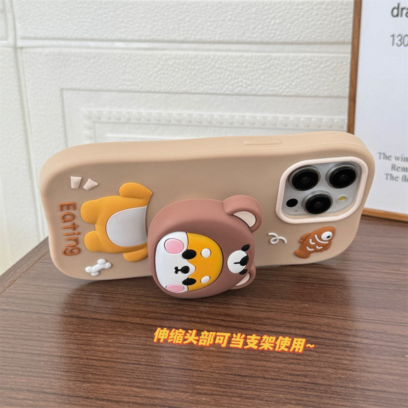 Bear-Hat Shiba Inu Stand & Fish iPhone Case