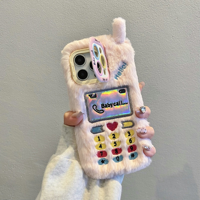 White Retro Handset Plush iPhone Case