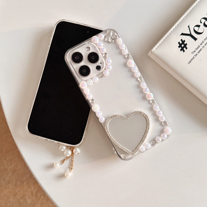 Elegant Pearl Heart Mirror iPhone Case