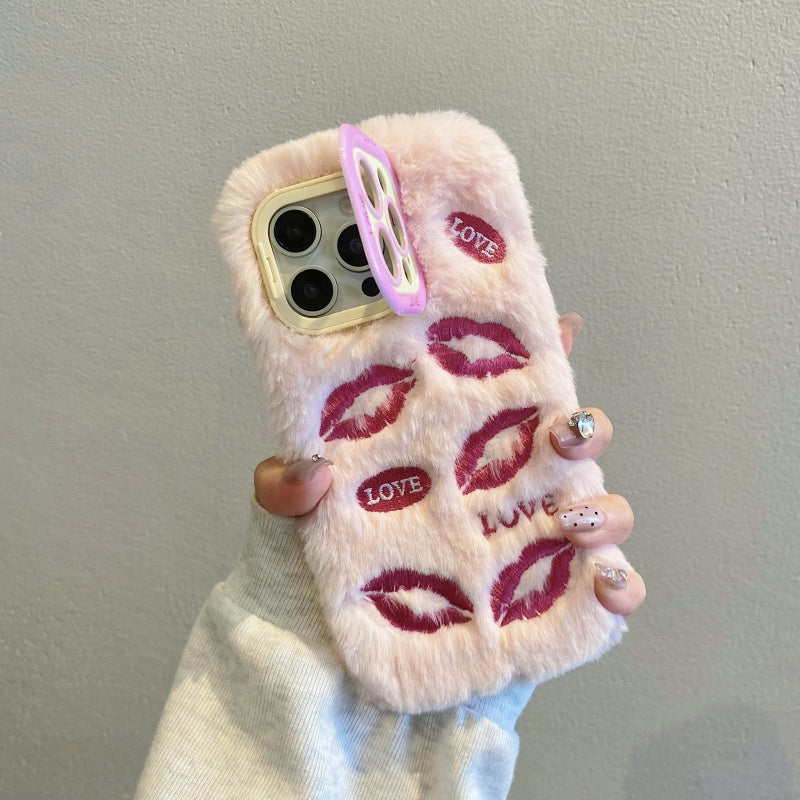 White Multi-Lips Plush iPhone Case