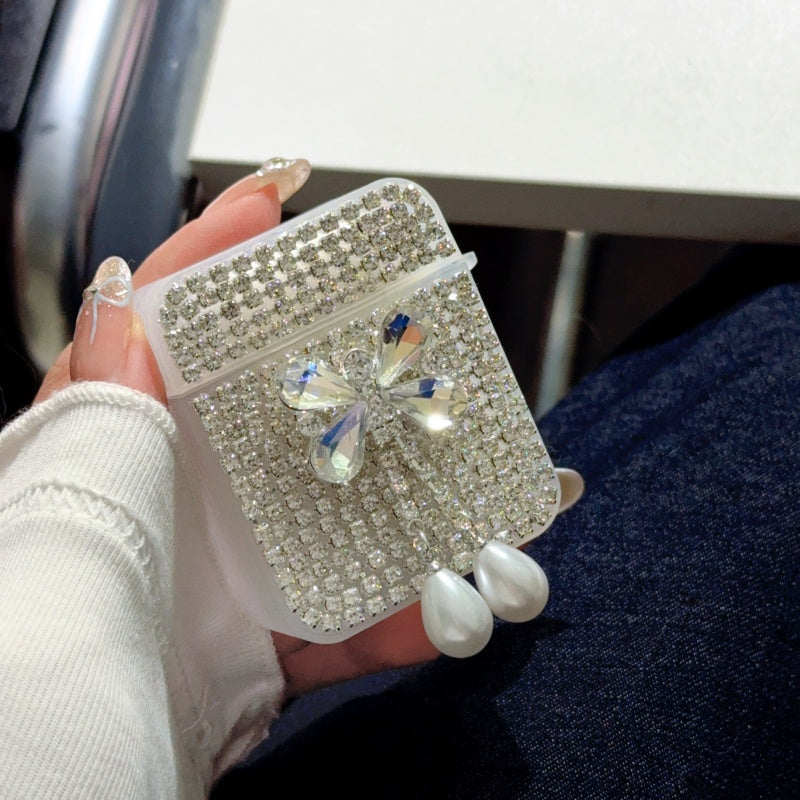 Black Teardrop Rhinestone Butterfly AirPods Case