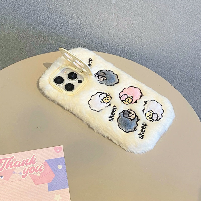 Cloud-Like Softness!Light Pink Plush Sheep iPhone Case