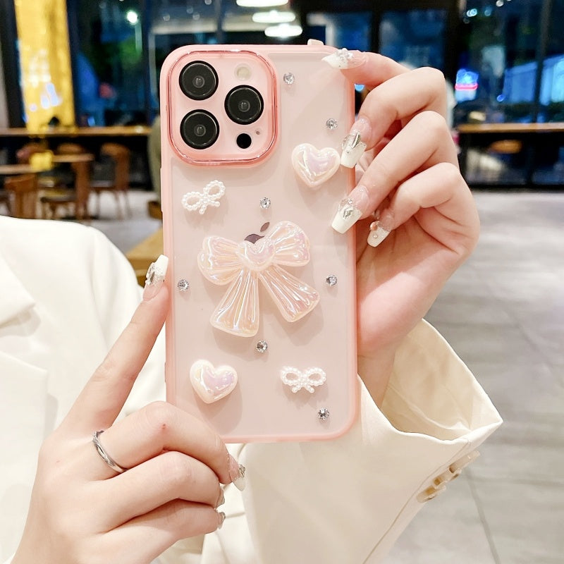 Black Elegant Bow Heart Pearl iPhone Case