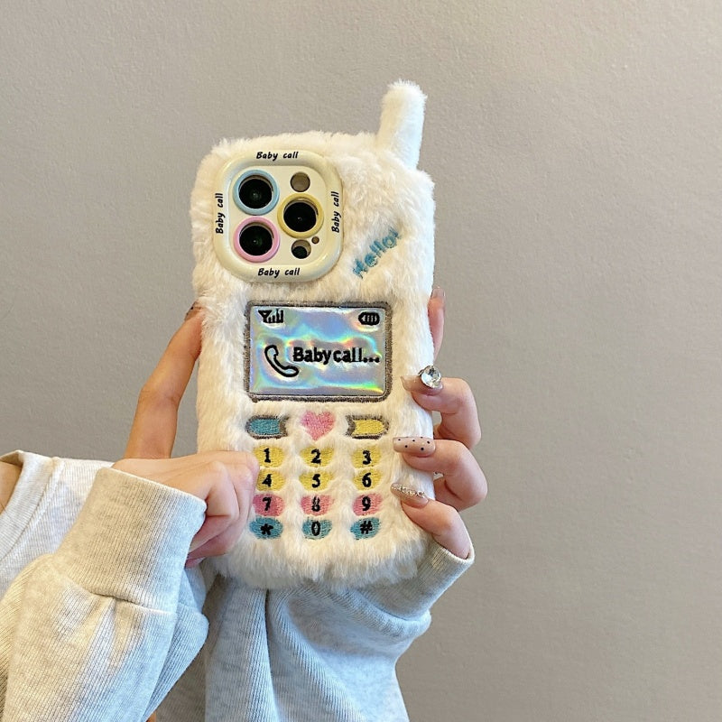 White Retro Handset Plush iPhone Case
