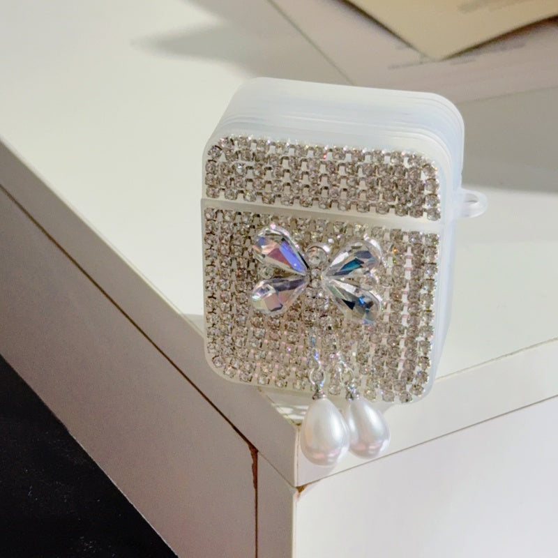 Black Teardrop Rhinestone Butterfly AirPods Case