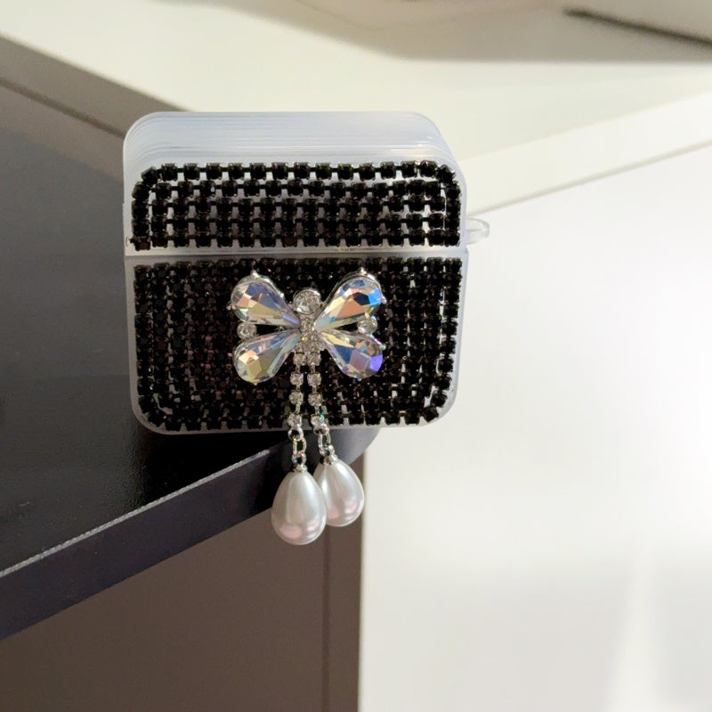 White Teardrop Rhinestone Butterfly AirPods Case