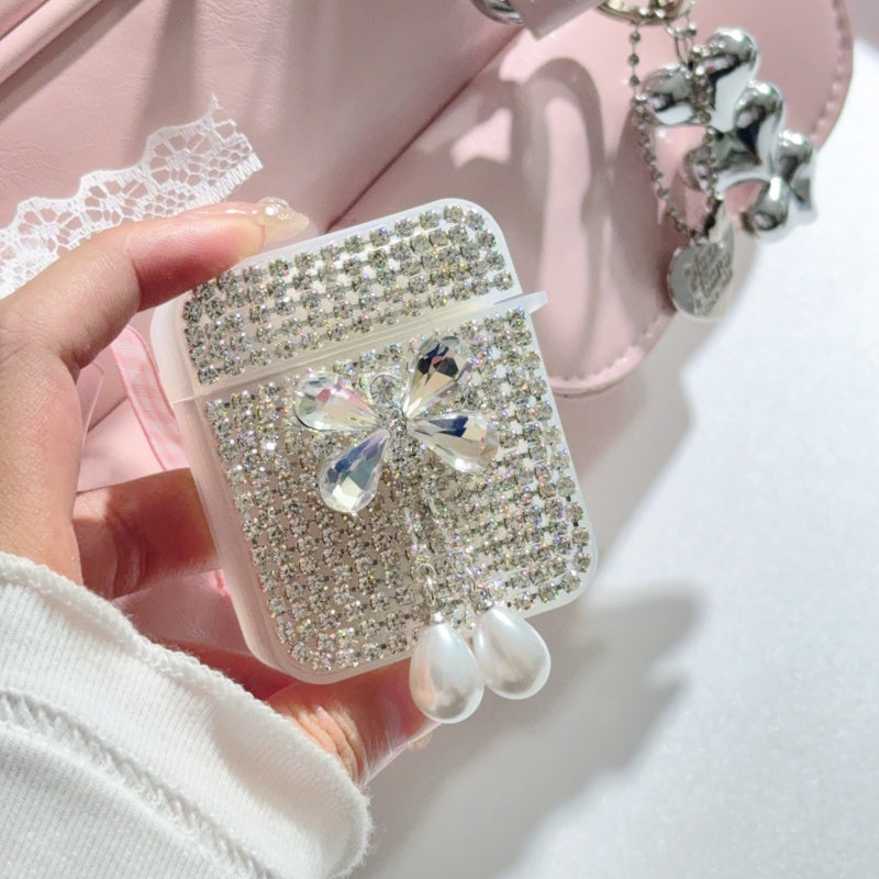 Black Teardrop Rhinestone Butterfly AirPods Case