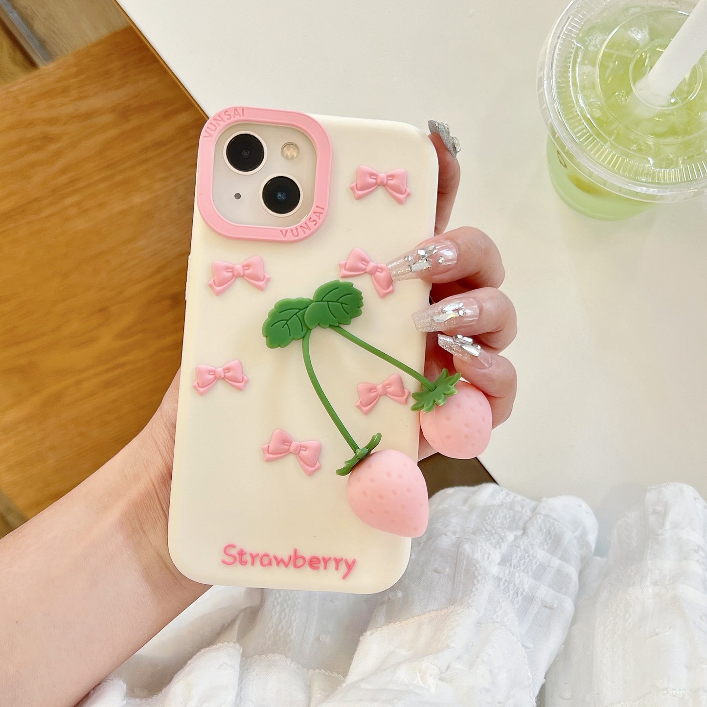 Pink Strawberry iPhone Case with Pendant