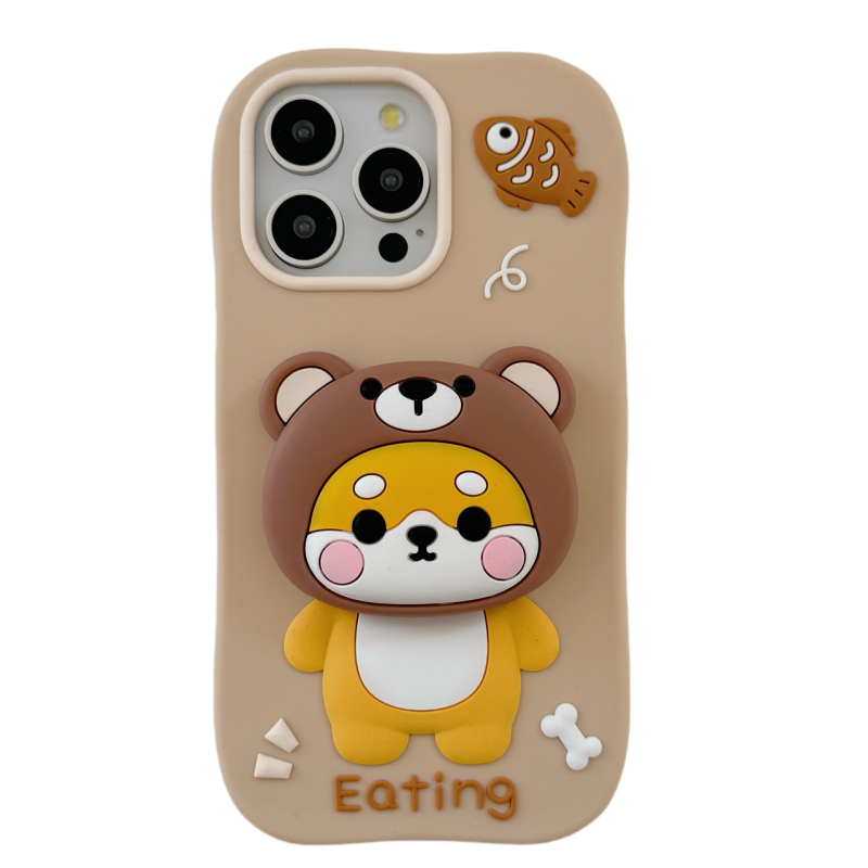 Bear-Hat Shiba Inu Stand & Fish iPhone Case