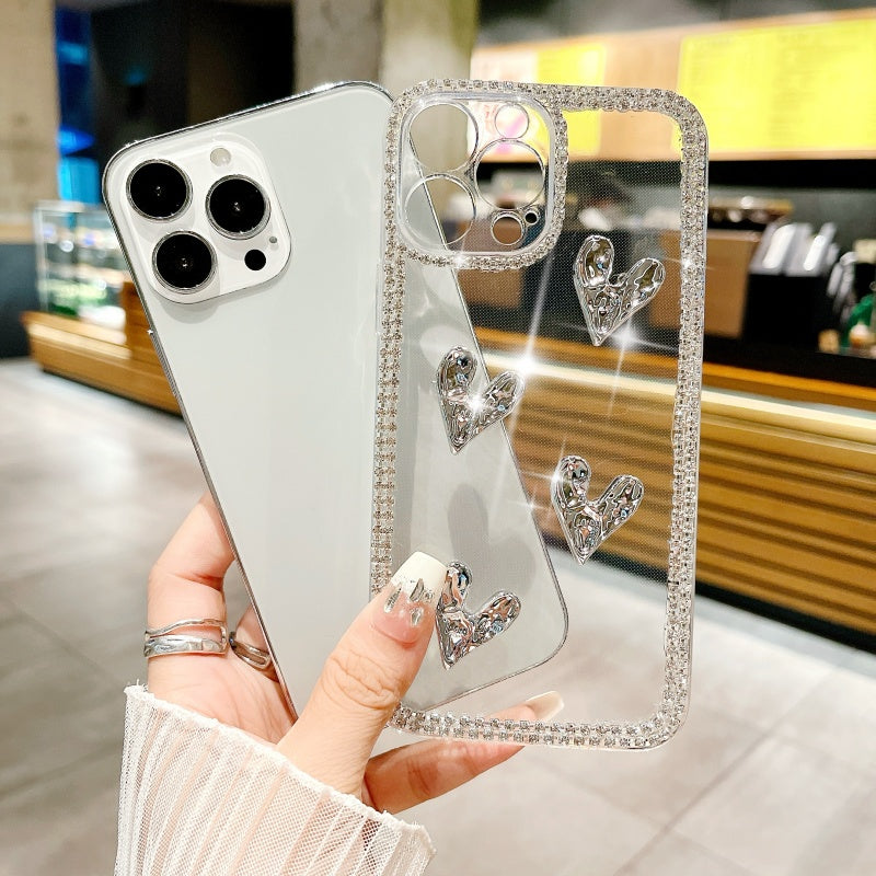Glittering Electroplated Heart Rhinestones iPhone Case