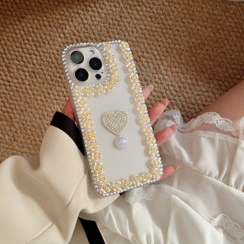 Bloom With Love!Flowers & Heart Pearl iPhone Case