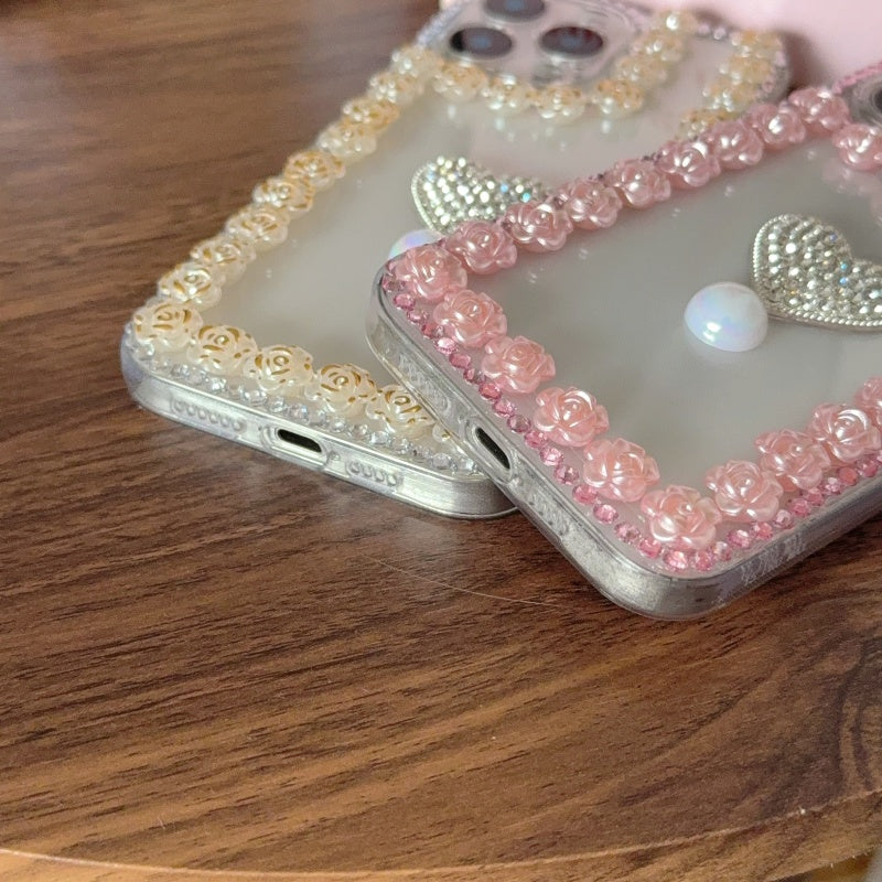 Bloom With Love!Flowers & Heart Pearl iPhone Case