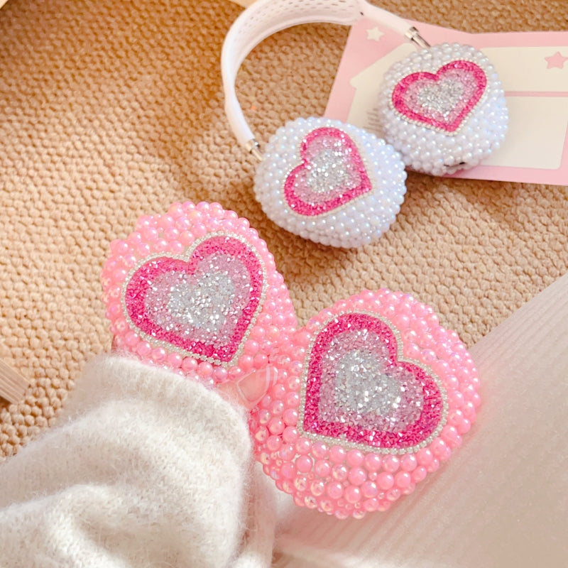 Sparkling Rhinestones Heart-shaped Pearl Iridescent AirPods Max Case