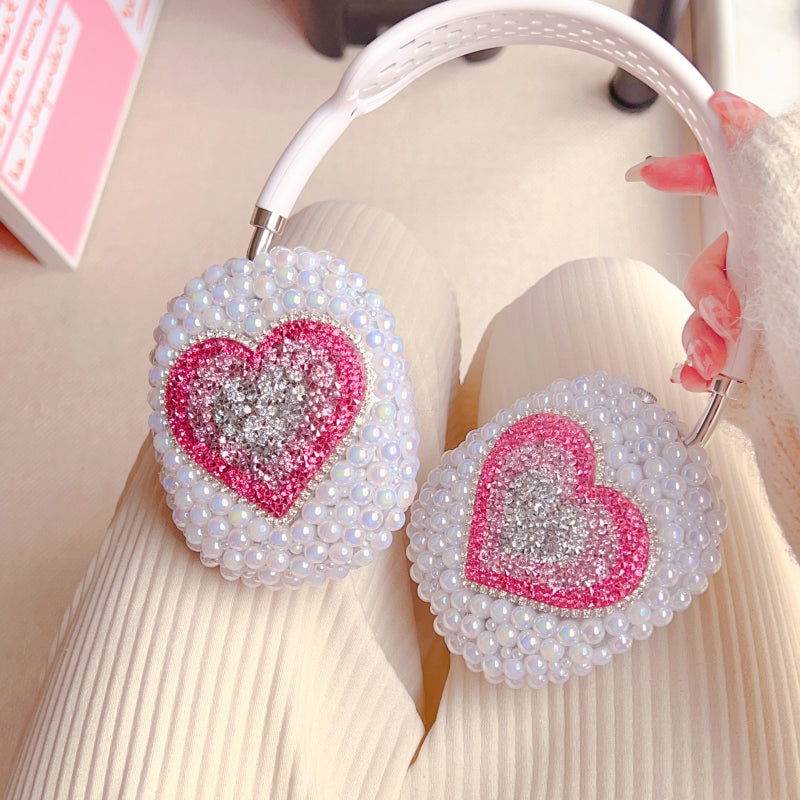 Sparkling Rhinestones Heart-shaped Pearl Iridescent AirPods Max Case