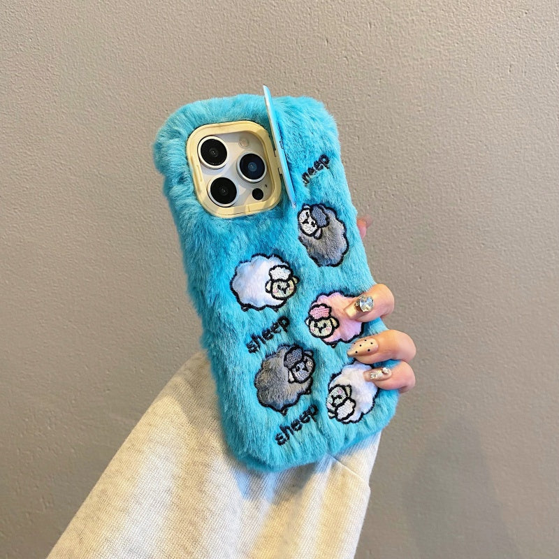 Cloud-Like Softness!Blue Plush Lamb iPhone Case