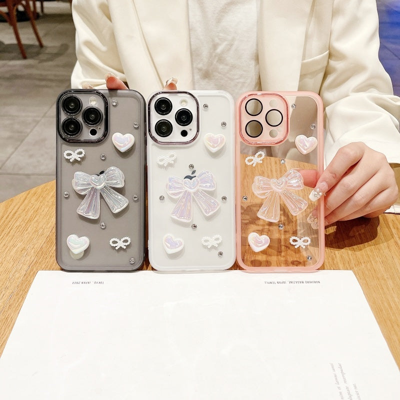 Black Elegant Bow Heart Pearl iPhone Case