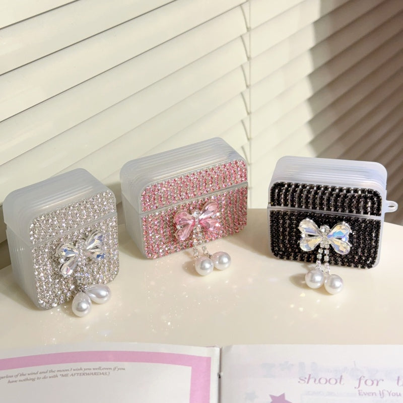 Black Teardrop Rhinestone Butterfly AirPods Case