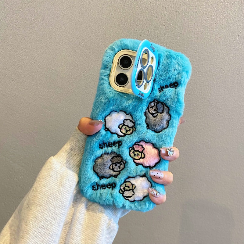 Cloud-Like Softness!Blue Plush Lamb iPhone Case