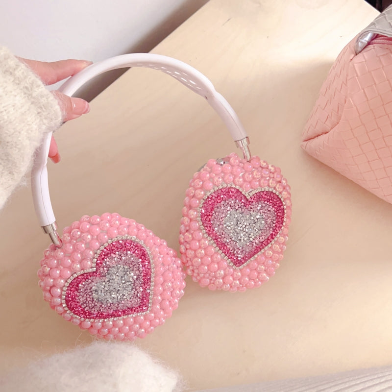 Sparkling Rhinestones Heart-shaped Pearl Iridescent AirPods Max Case