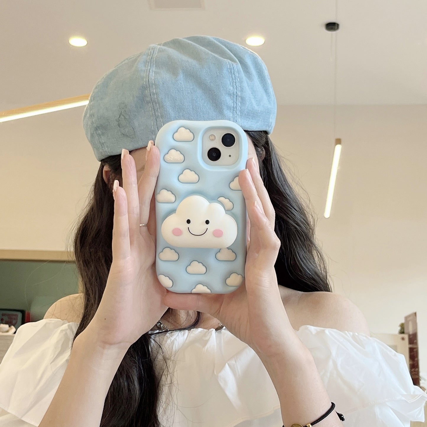 Cute White Cloud Stand Sky Blue iPhone Case