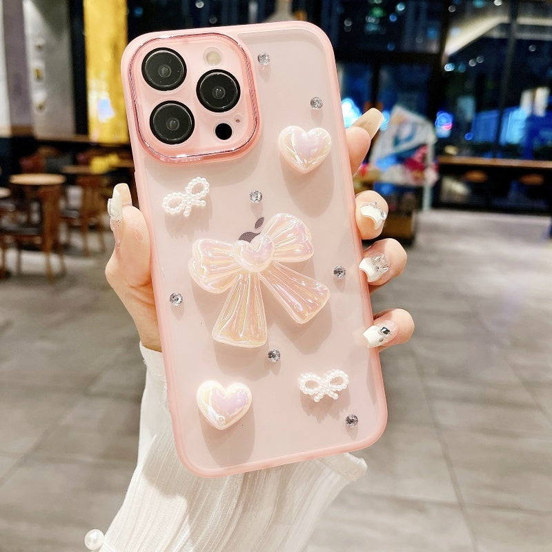 Black Elegant Bow Heart Pearl iPhone Case