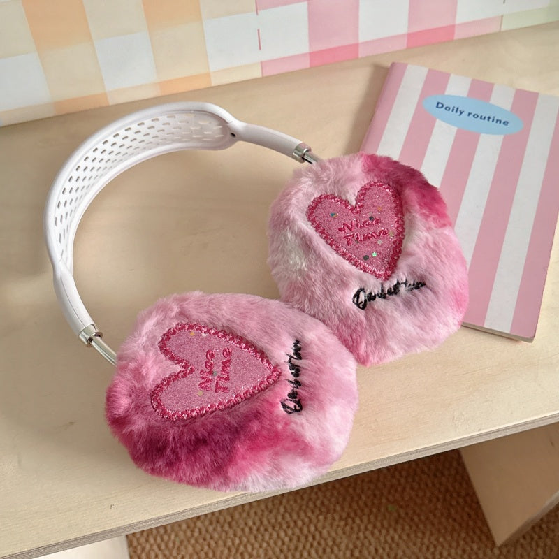 Glitter Heart Plush Gray AirPods Max Case