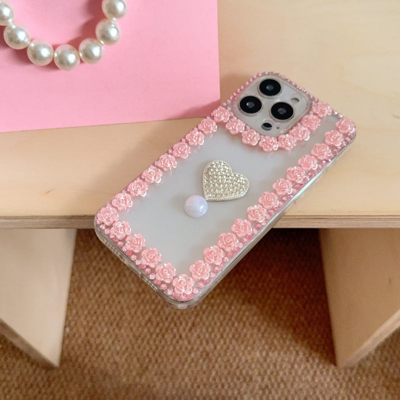 Bloom With Love!Flowers & Heart Pearl iPhone Case