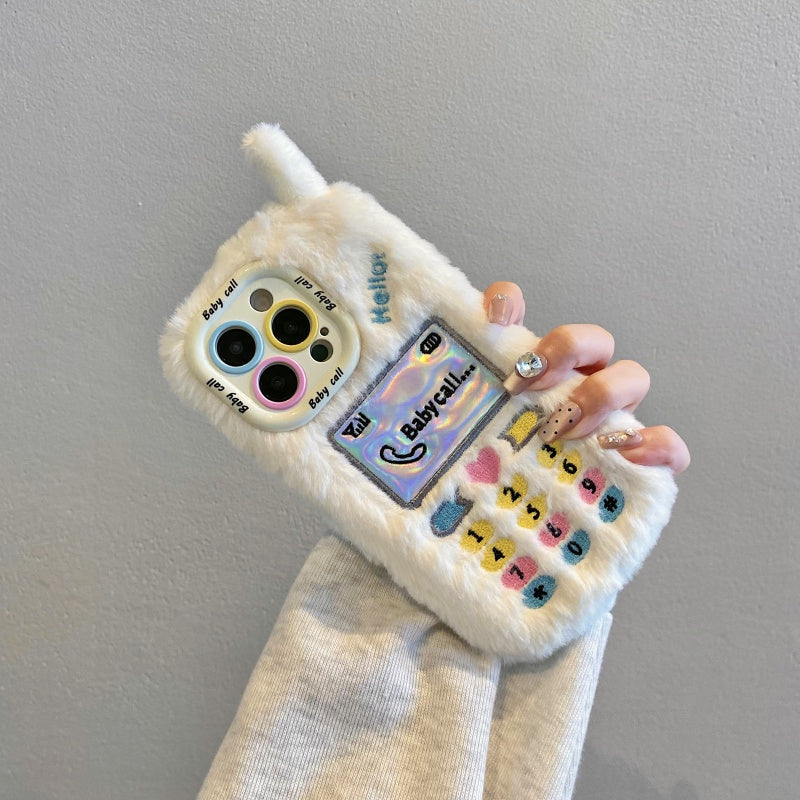 White Retro Handset Plush iPhone Case