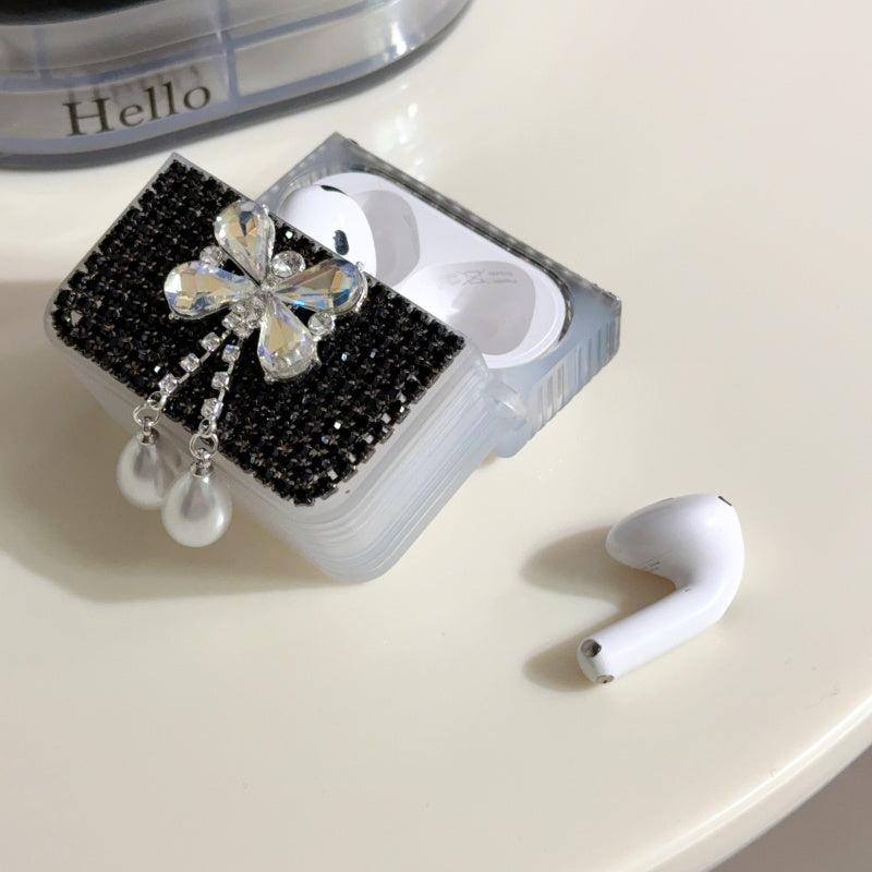 Black Teardrop Rhinestone Butterfly AirPods Case