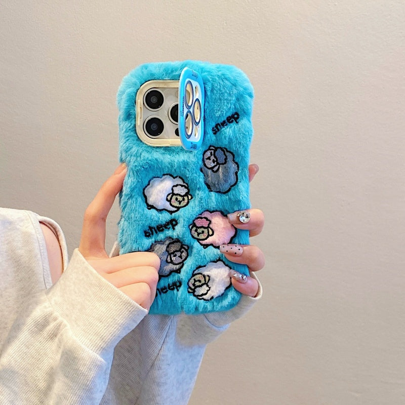 Cloud-Like Softness!Blue Plush Lamb iPhone Case
