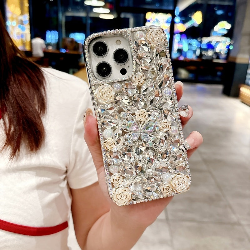Sparkling Rhinestones Butterfly Flowers iPhone Case