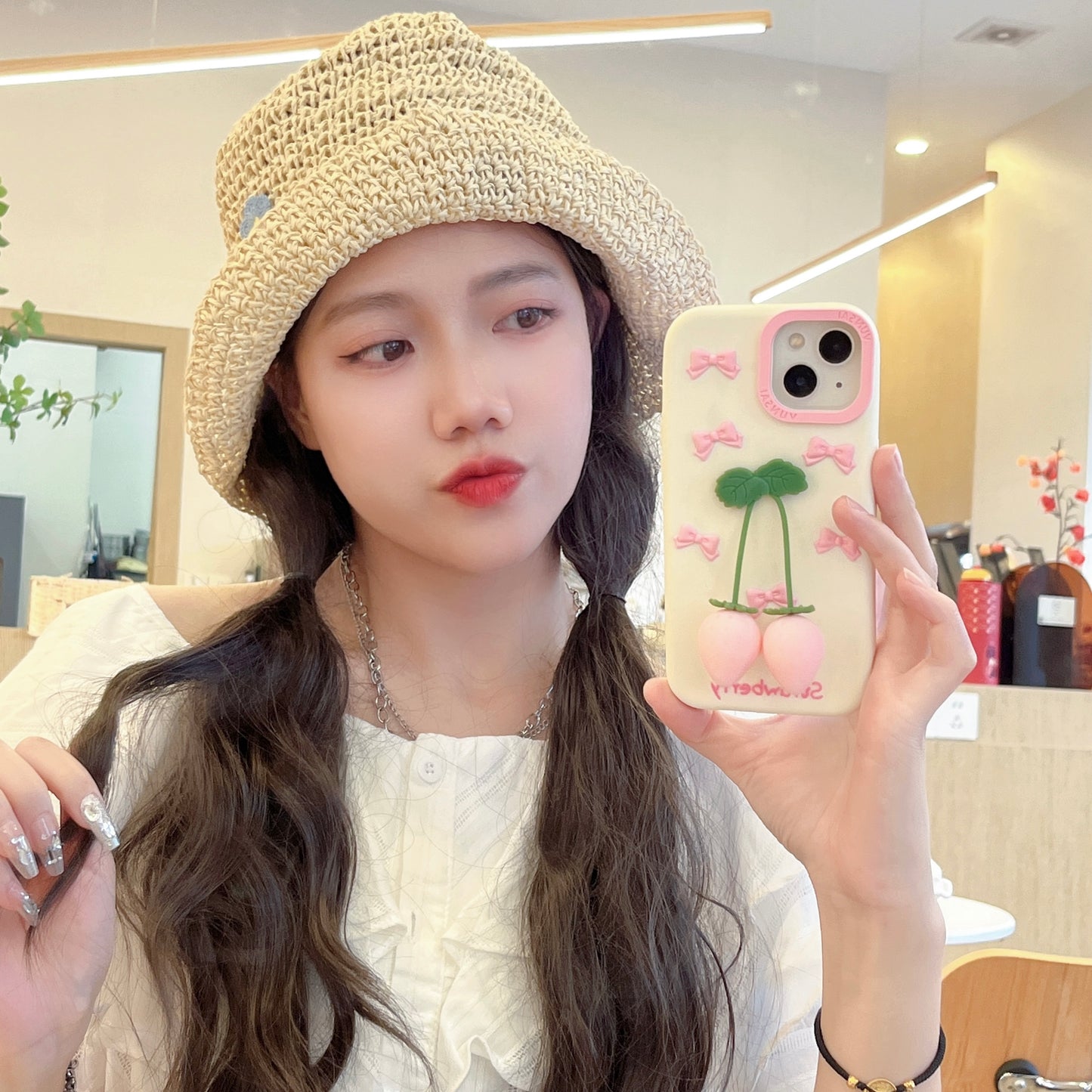 Pink Strawberry iPhone Case with Pendant
