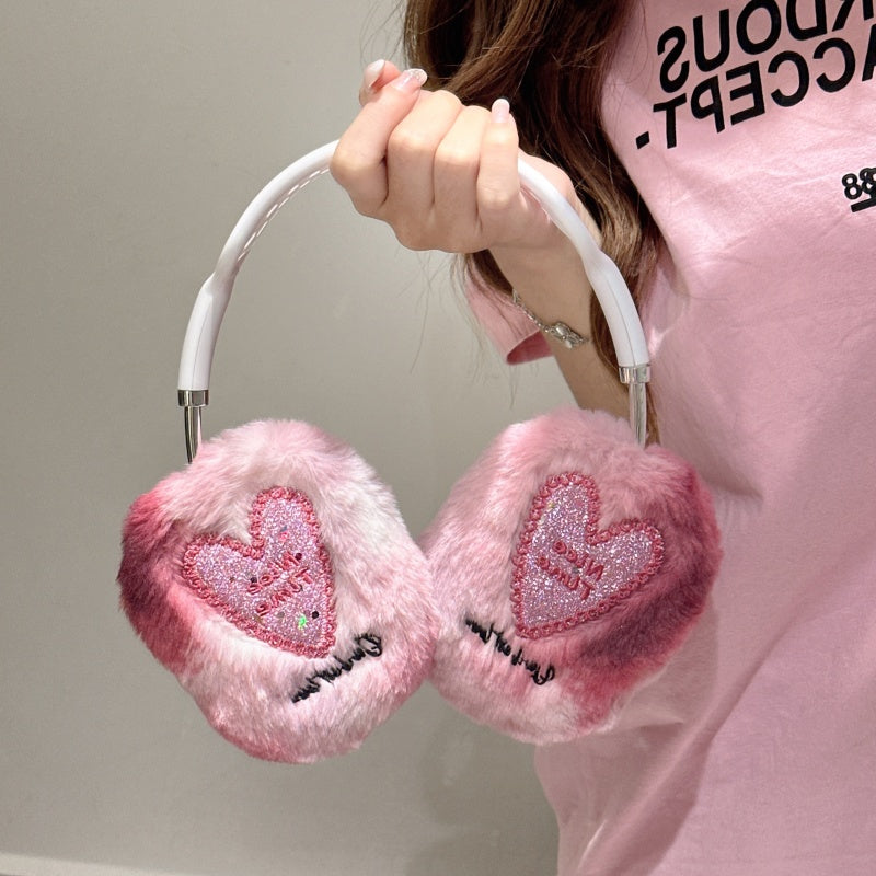 Glitter Heart Plush Pink AirPods Max Case