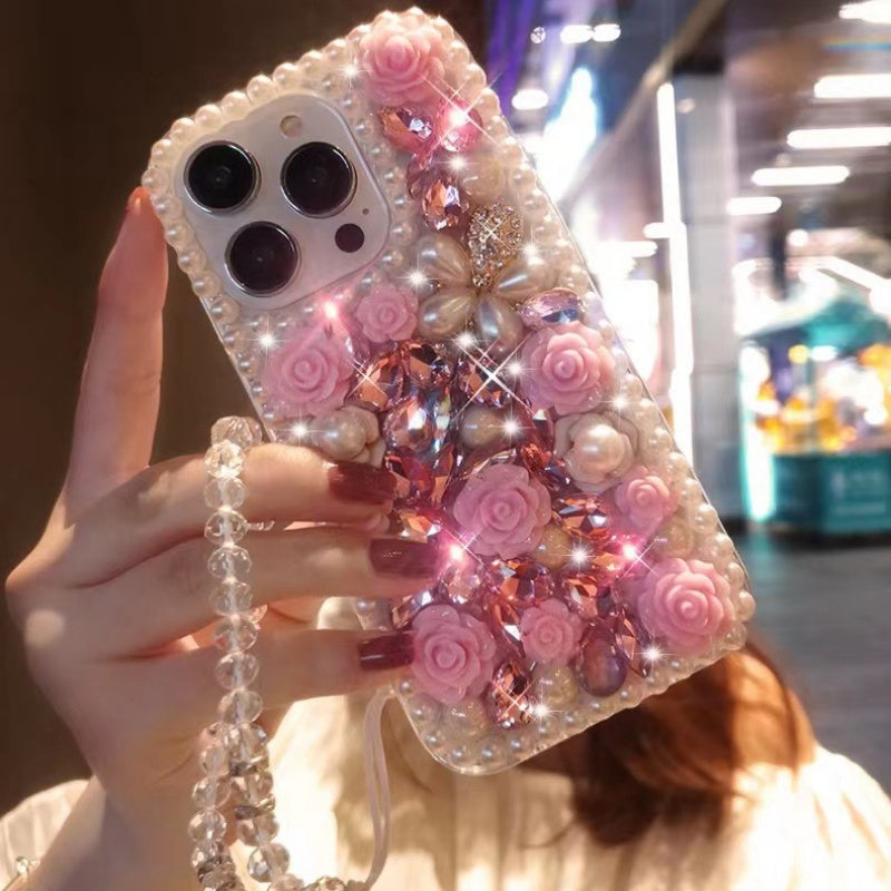 Chanel-Style Pearl & Rhinestone Floral iPhone Case