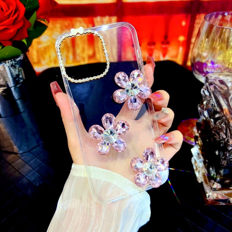 Glittering Large Rhinestones Five-petal Flower iPhone Case