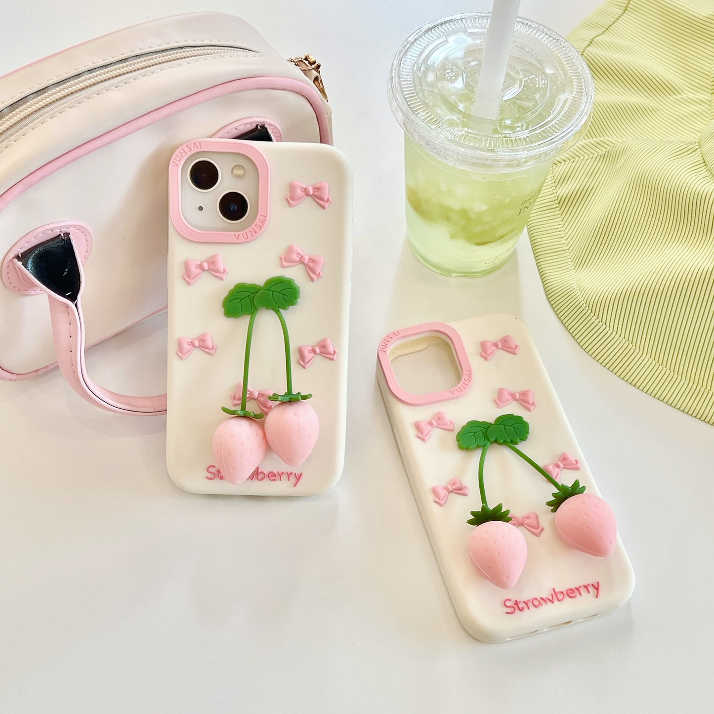 Pink Strawberry iPhone Case with Pendant