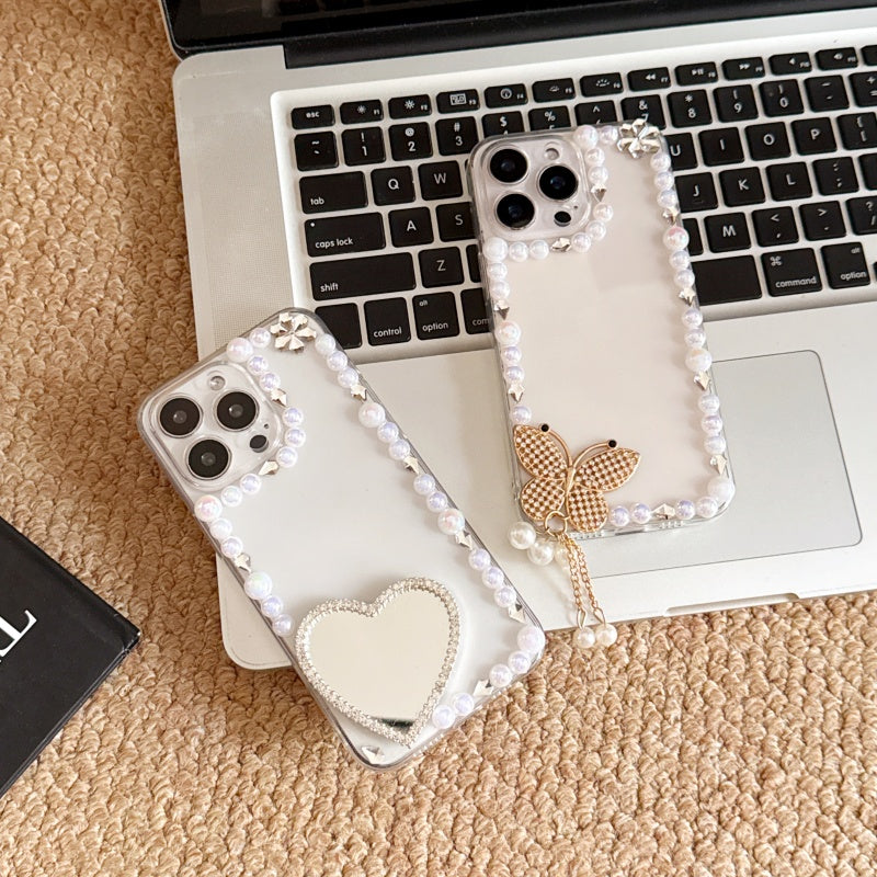 Elegant Pearl Heart Mirror iPhone Case