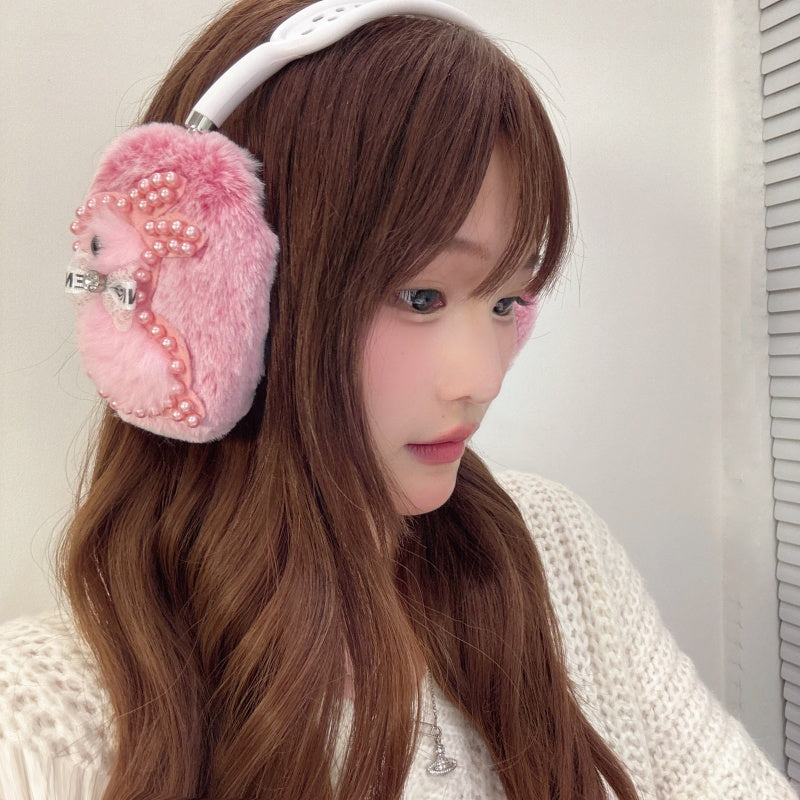 Pearl Bunny Plush Black AirPods Max Case