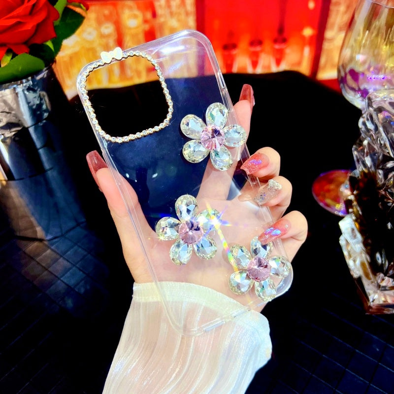 Glittering Large Rhinestones Five-petal Flower iPhone Case