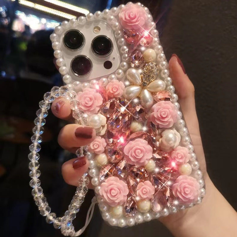 Chanel-Style Pearl & Rhinestone Floral iPhone Case
