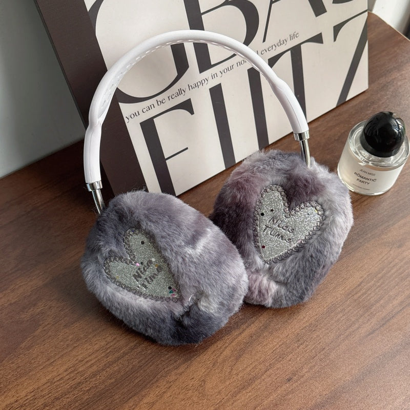 Glitter Heart Plush Gray AirPods Max Case